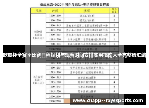欧联杯全赛季比赛日程规划与观赛时间安排实用指南大全完整版汇编